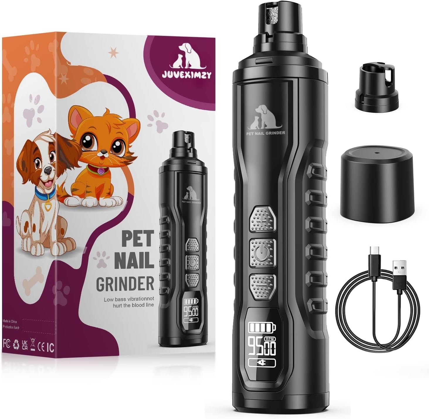 Electric Dog Nail Grinder: Upgraded 5-Speed Quiet Dog Nail Trimmer-Safe Painless Nail File for Claw Trimming &